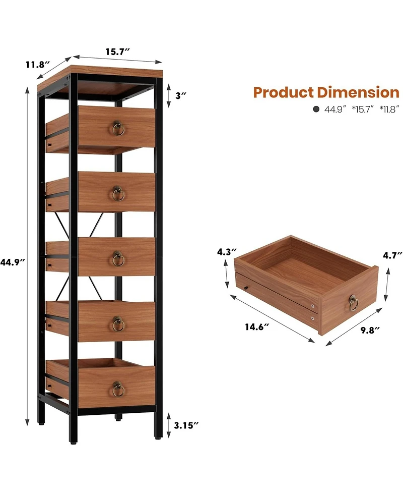 gaomon 5-Tier Kitchen Fruit Vegetable Storage Rack, Narrow Snack Stand with Pull-Out Baskets, Utility Organizer