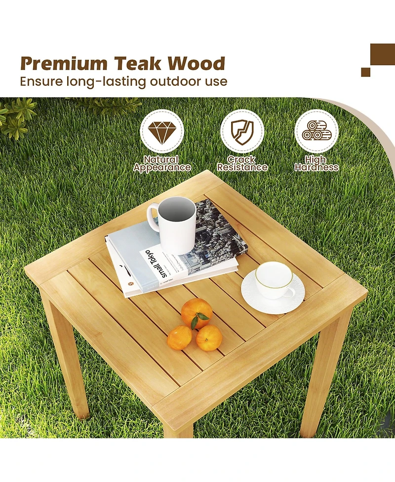 Gymax 2 Pcs Patio Nesting Table Teak Wood Outdoor Space Saving Design Square End Table