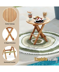 Gymax Patio Folding Side Table w/ X-shaped Legs and Slatted Tabletop for Backyard