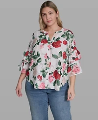 Karl Lagerfeld Paris Plus V-Neck Floral-Print Blouse