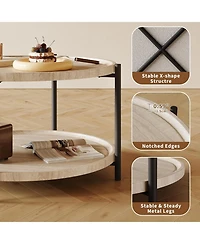 gaomon Round Wood 2-Tier Coffee Table with Metal Legs and Storage Shelf
