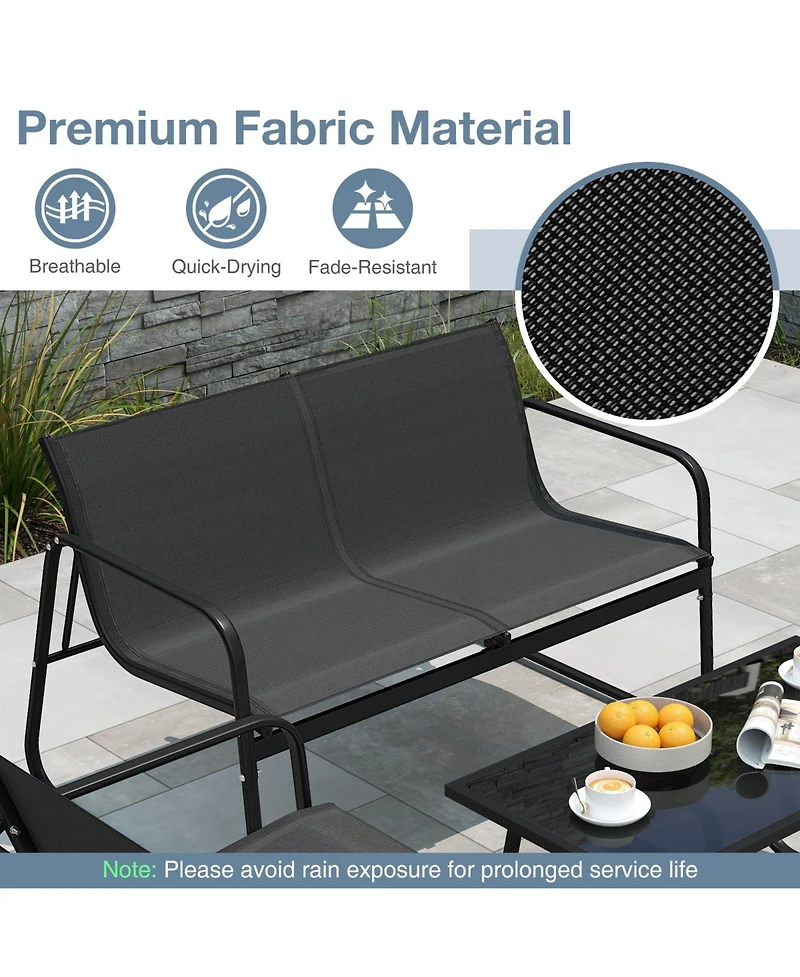 Slickblue Patio Furniture Set, 4-Piece with Fabric Chairs, Loveseat and Glass Coffee Table