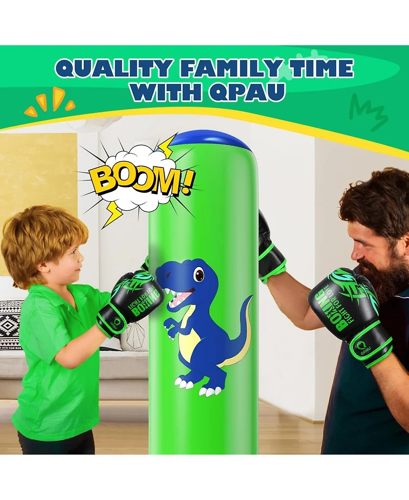 Qpau Inflatable Punching Bag, 48 Inch Stable Inflatable Boxing Bag for 3-6 Kids,Dinosaur Toy and Gifts for Boys and Girls, Kids Boxing Set