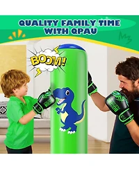 Qpau Inflatable Punching Bag, 48 Inch Stable Inflatable Boxing Bag for 3-6 Kids,Dinosaur Toy and Gifts for Boys and Girls, Kids Boxing Set