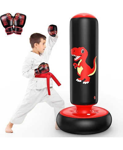 Qpau Inflatable Punching Bag, 48 Inch Stable Inflatable Boxing Bag for 3-6 Kids,Dinosaur Toy and Gifts for Boys and Girls, Kids Boxing Set