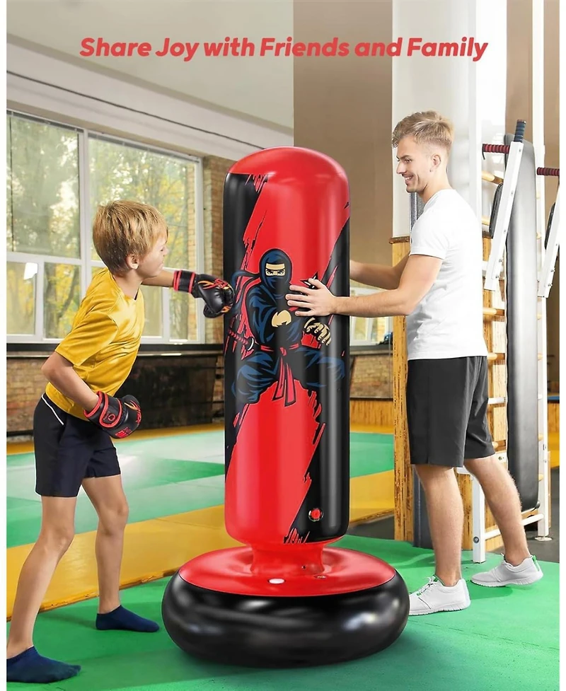 Qpau Punching Bag for Kids, 66 Inch Stable Inflatable Boxing Bag with Boxing Gloves, Stand Kids Punching Bag Toy for Boys