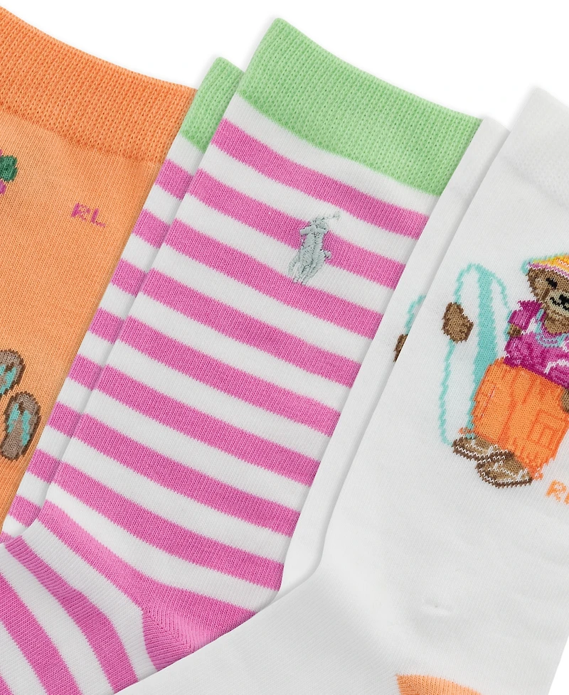 Polo Ralph Lauren Girls' 4-11 Surfer Bear Socks, 3-Pack