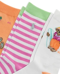 Polo Ralph Lauren Girls' 4-11 Surfer Bear Socks, 3-Pack