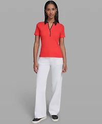 Karl Lagerfeld Paris Petite V-Neck Polo Collar Top