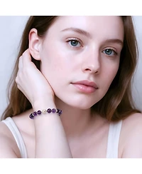 Gnuadz 8mm Certified Amethyst Bracelet Gift Set Sterling Birthstone Adjustable