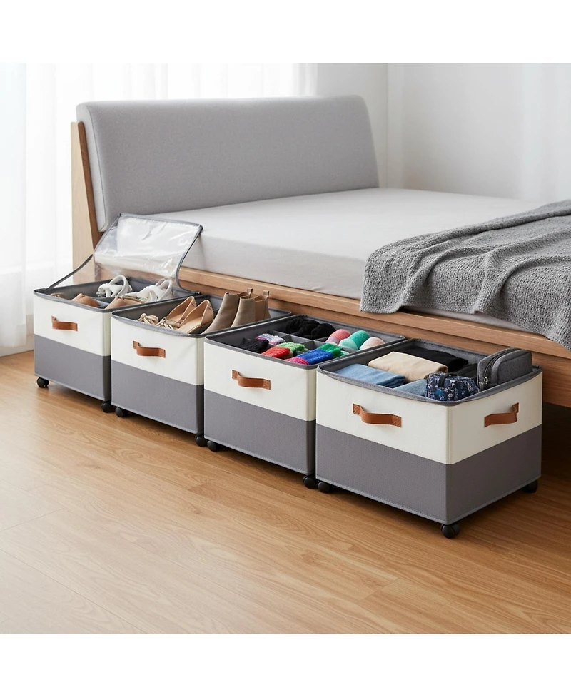 Yigii Shoe Organizer 2 Pack Foldable Storage Containers Adjustable Dividers Clear Cover Multi Functional Fabric Bins