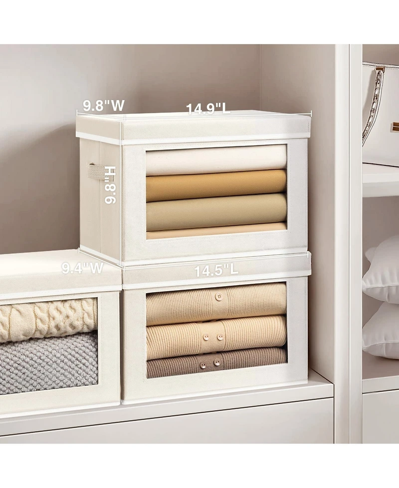 Yigii Stackable Storage Bins With Lids Foldable Closet Organizers Transparent Window Removable Lids Firm Handles 4 Pack