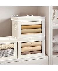 Yigii Stackable Storage Bins With Lids Foldable Closet Organizers Transparent Window Removable Lids Firm Handles 4 Pack