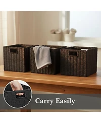 Yigii 3 Pack Wicker Storage Baskets Foldable Handwoven Square Organizer Bins Rustic Decorative Shelf Closet Organizers
