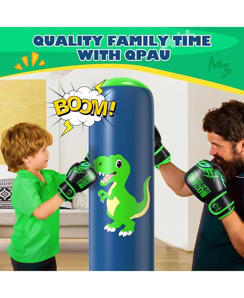 Qpau Inflatable Punching Bag, 48 Inch Stable Inflatable Boxing Bag for 3-6 Kids,Dinosaur Toy and Gifts for Boys and Girls, Kids Boxing Set
