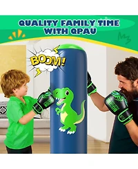 Qpau Inflatable Punching Bag, 48 Inch Stable Inflatable Boxing Bag for 3-6 Kids,Dinosaur Toy and Gifts for Boys and Girls, Kids Boxing Set