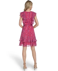 Tommy Hilfiger Women's Printed Crinkle Chiffon Vineyard Botanical Dress
