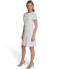 Tommy Hilfiger Women's Short Sleeve Hopsack Fit and Flare Shirtdress