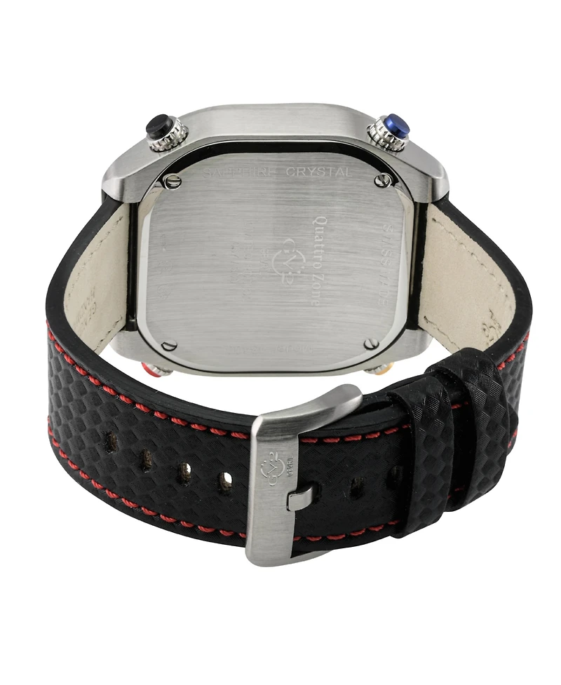 GV2 by Gevril Men's Quattro Swiss Quartz with stitching Leather Strap Watch