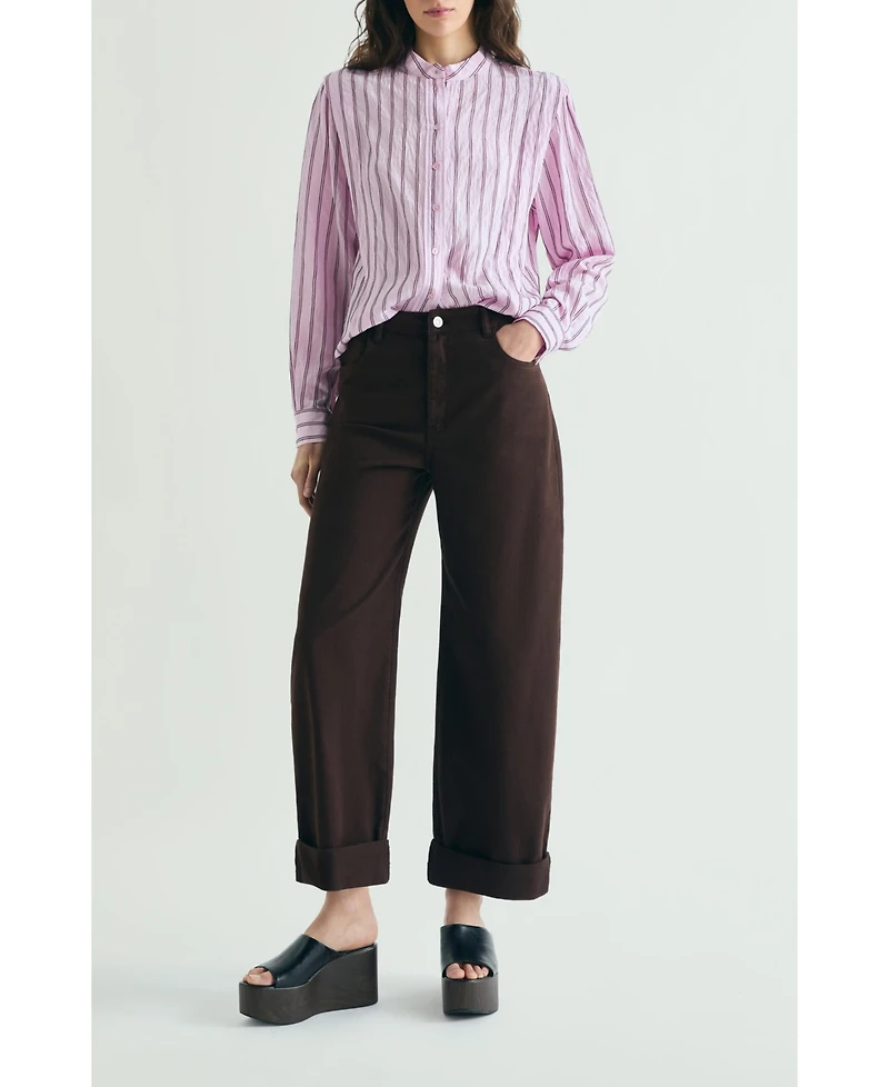 Scalpers Women's Shoulder Pad Effect Striped Shirt