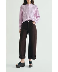 Scalpers Women's Shoulder Pad Effect Striped Shirt