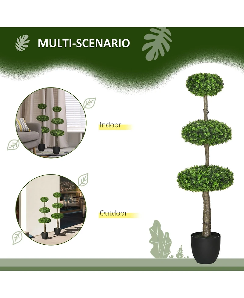 Homcom Set of 2 Artificial Plants Indoor & Outdoor Plants Boxwood Topiary