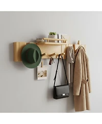 Yigii Mid Century Modern Solid Wood Wall Coat Hanger with Shelf Piano Key Hooks Heavy Duty Entryway Bathroom Storage Rack
