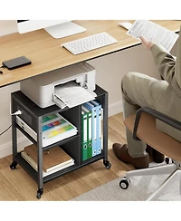 gaomon 18” Mobile Printer Stand with Outlets, Usb, 3/4-Tier Rolling Storage Cart, Shelves, Locking Casters, Compact Table for Office