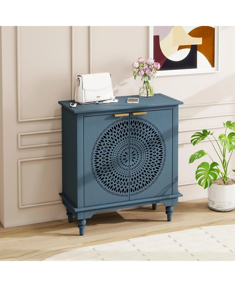 Flynama American Style Hollow Carved 2 Door Accent Cabinet Buffet Sideboard Storage For Entryway