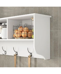 Flynama Wall Mounted Entryway Coat Rack 4 Dual Hooks Wooden Storage Shelf