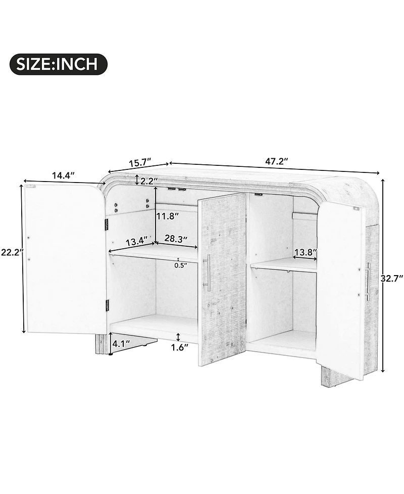 Flynama Retro Minimalist Curved Sideboard Gold Handles Adjustable Shelves Antique