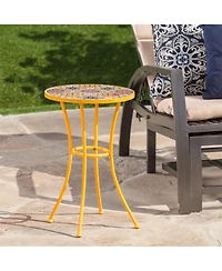 Clihome Outdoor Side Table with Tile Mosaic Table Top and Metal Legs