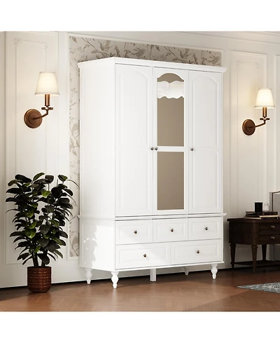 Homsee Big Wardrobe Armoires With Mirror, Drawers, Shelves.