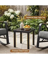 Tribesigns Outdoor Square End Table, Patio Side Table with Water-Resistant Glass Top, Metal Frame Accent Table for Balcony, Garden, Porch