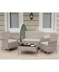gaomon 4-Piece Patio Furniture Set, Rattan Outdoor Furniture with Upholstered Sofa, 2 Chairs and Coffee Table, Modern Conversation Bistro Set