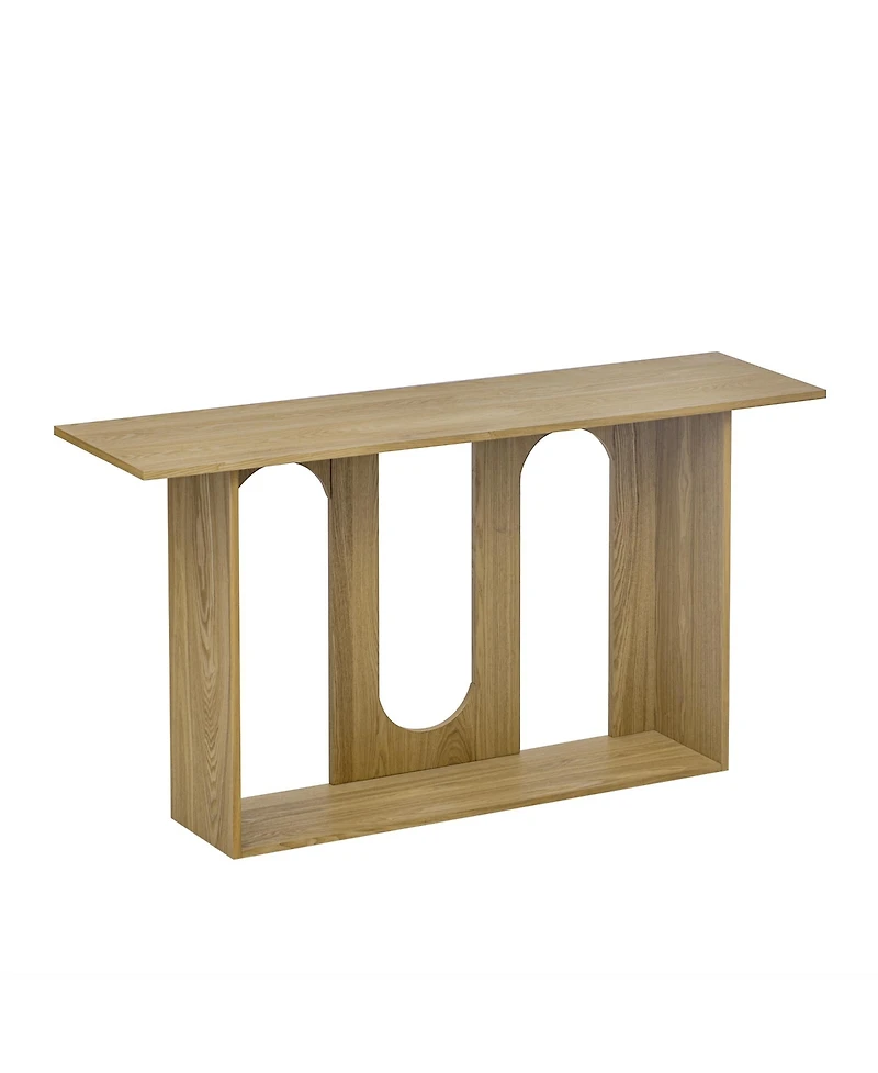 Flynama Modern Curved Ash Veneer Console Table With Shelf For Hallway Foyer Corridor