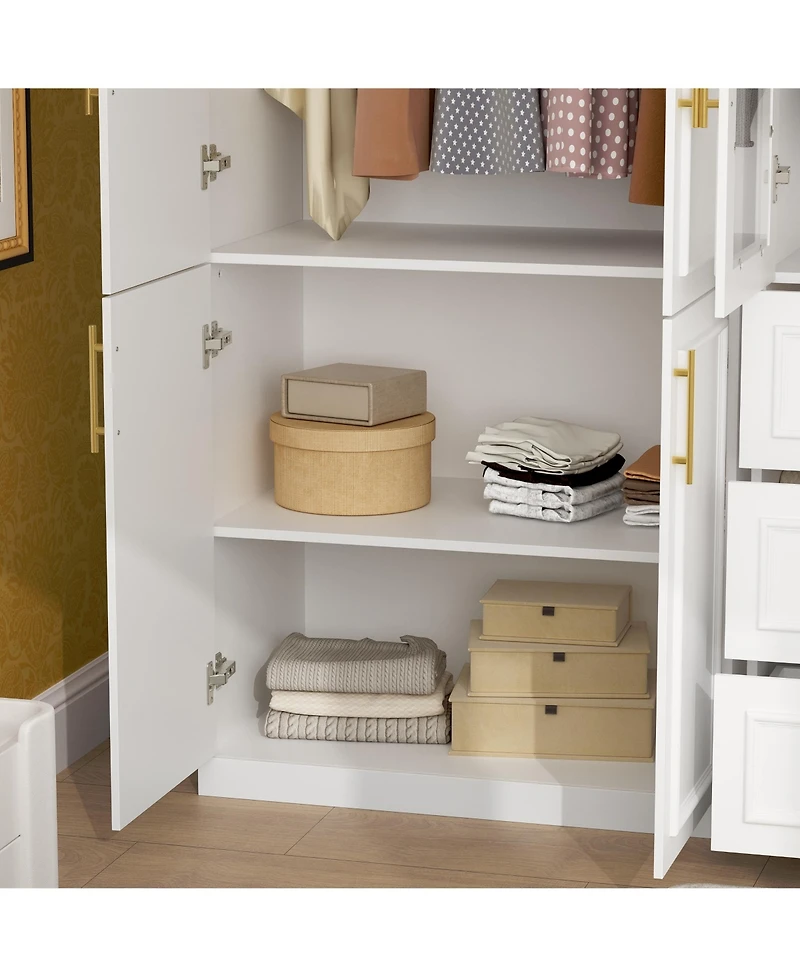 Homsee 6-Door Big Armoires with 2 Hanging Rods, 3-Drawers, Shelves