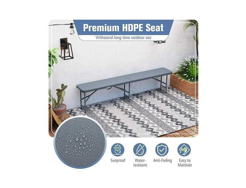 Clihome 6 Feet Plastic Folding Bench Portable Seat with Handle and Lock