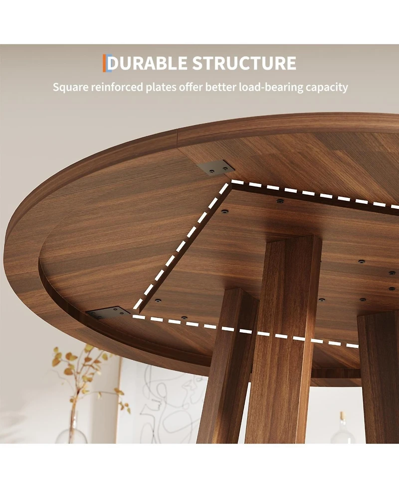 gaomon Dining Table for 4-6 People, Circle Kitchen Table with Cross Base, Farmhouse Wood Dinner Table for Apartment, Walnut Brown