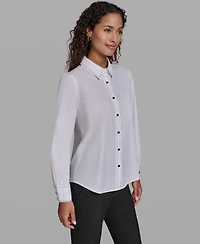 Karl Lagerfeld Paris Women's Button-Front Long-Sleeve Top