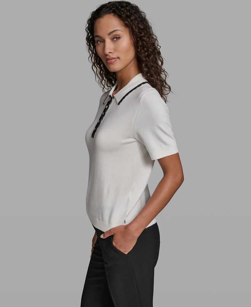 Karl Lagerfeld Paris Women's Short-Sleeve Collared Sweater
