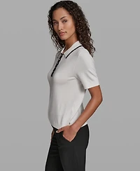 Karl Lagerfeld Paris Women's Short-Sleeve Collared Sweater