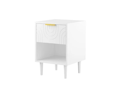 sumyeg Modern White Nightstand with Gold Handle One Drawer and Open Shelf