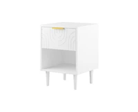 sumyeg Modern White Nightstand with Gold Handle One Drawer and Open Shelf