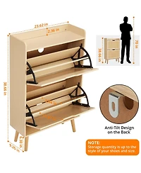 Homfan Rattan Shoe Cabinet with 2 Flip Drawers, 9.25 Inch Depth, Slim Entryway Storage
