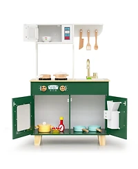 Slickblue Kids Pretend Play Kitchen with Microwave, Rotating Knobs Toy Set