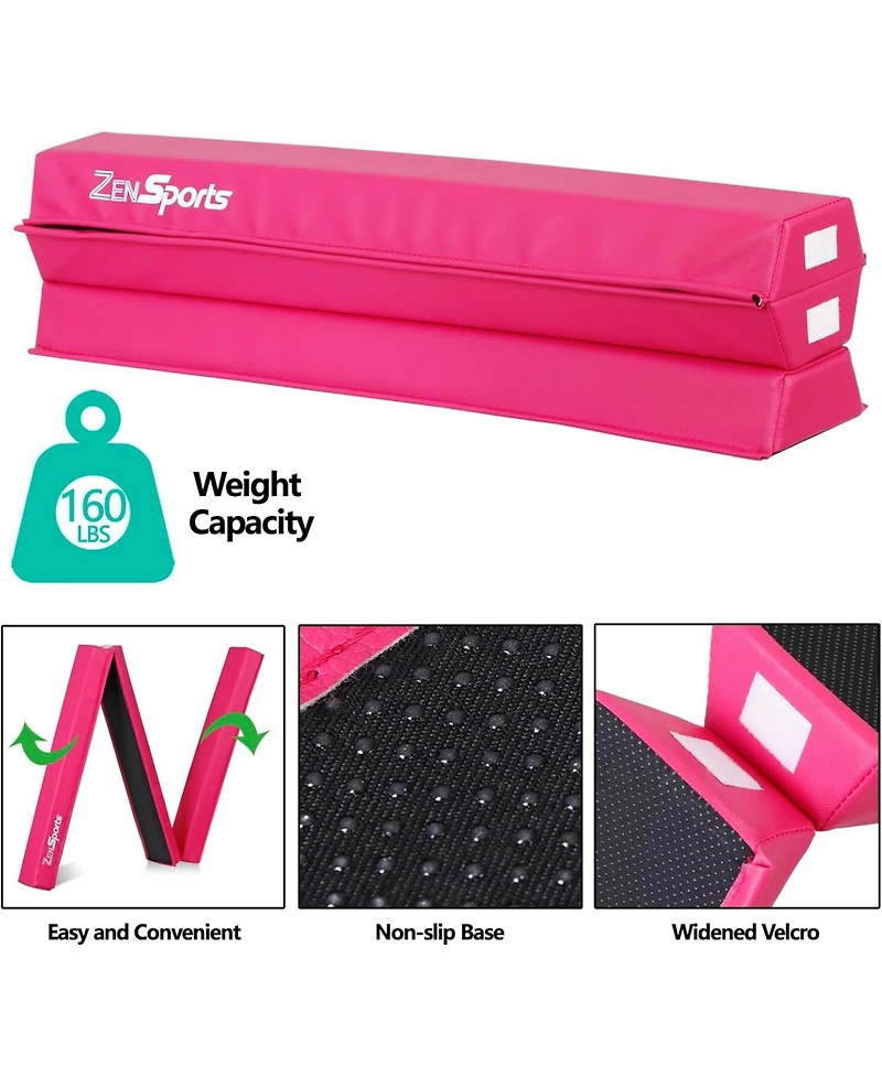 Zeny 9ft Folding Gymnastics Balance Beam for Kids, Floor Balance Beam Bar with Anti-Slip Base Extra Firm Foam Walking Beams Home