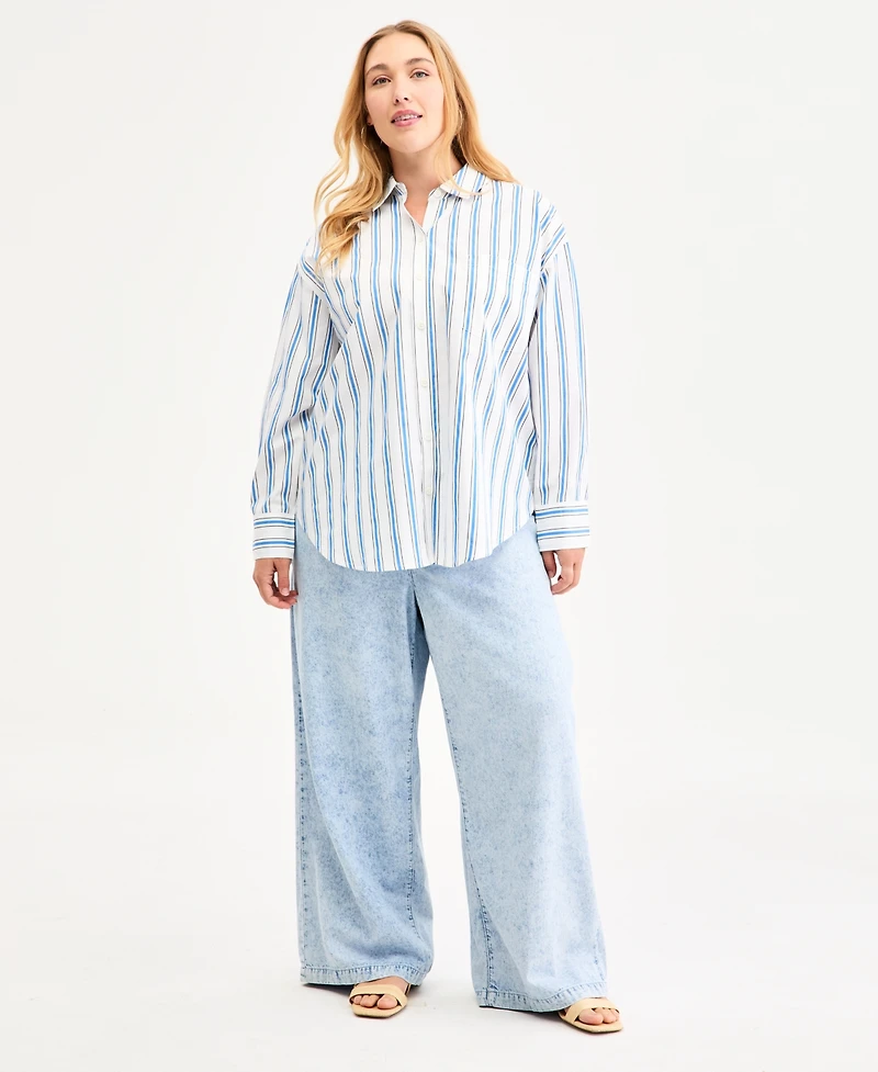 On 34th Plus Bayside Stripe Button-Front Cotton Shirt, Macy's Exclusive