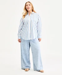 On 34th Plus Bayside Stripe Button-Front Cotton Shirt, Macy's Exclusive