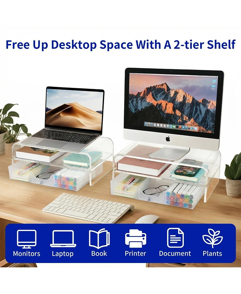 Gnuadz 2-tier Monitor Stand Riser Desk Organizer With Drawer Pen Holder